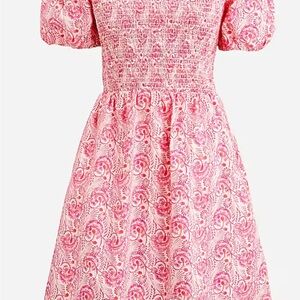 J. Crew Pink and White Smocked Sundress with Puff Sleeves